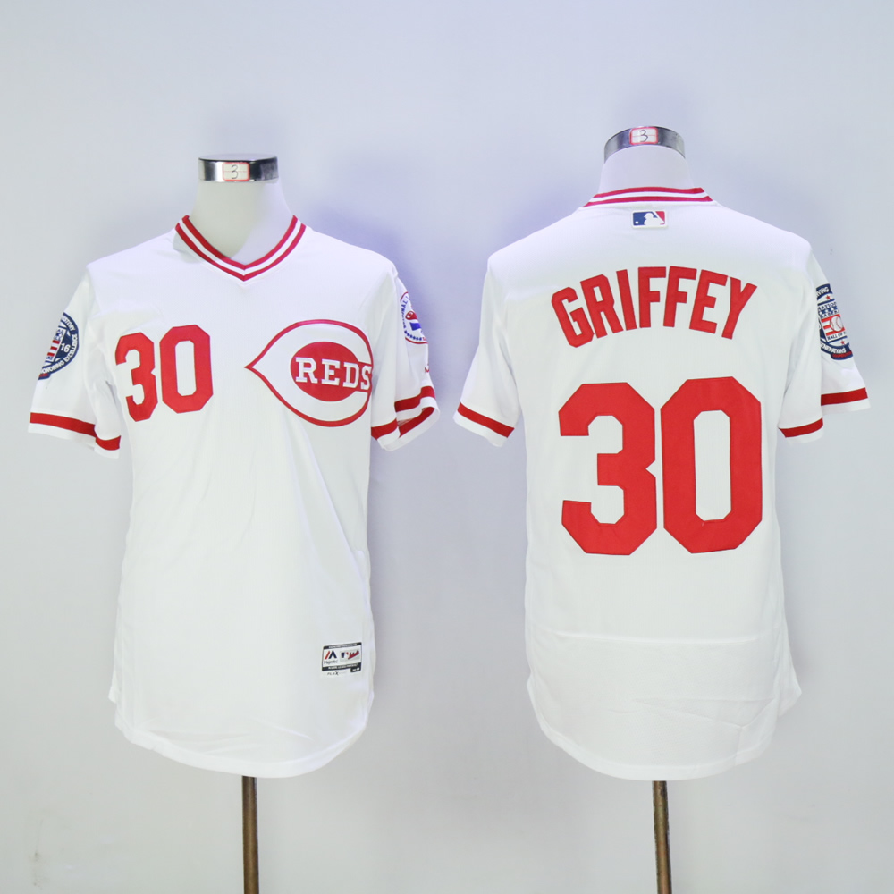 Men MLB Cincinnati Reds #30 Griffey white throwback jerseys->cincinnati reds->MLB Jersey